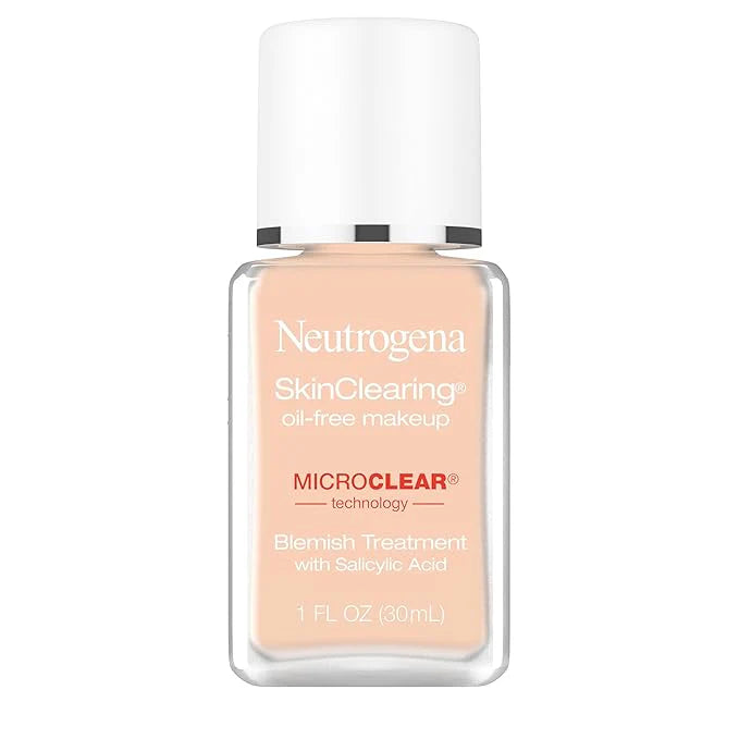 Neutrogena SkinClearing Oil-Free Acne and Blemish Fighting Liquid Foundation with Salicylic Acid Acne Medicine, Shine Controlling, for Acne Prone Skin, 80 Medium Beige, 1 fl. oz